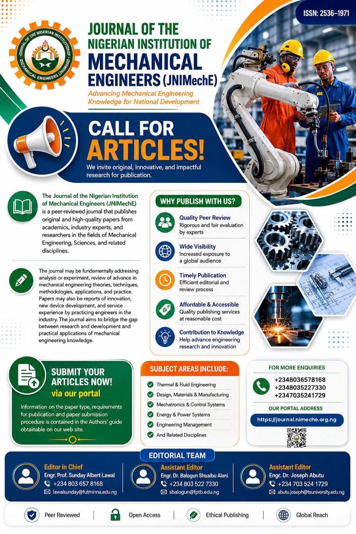 Journal of the Nigerian Institution of Mechanical Engineers (JNIMechE) Poster